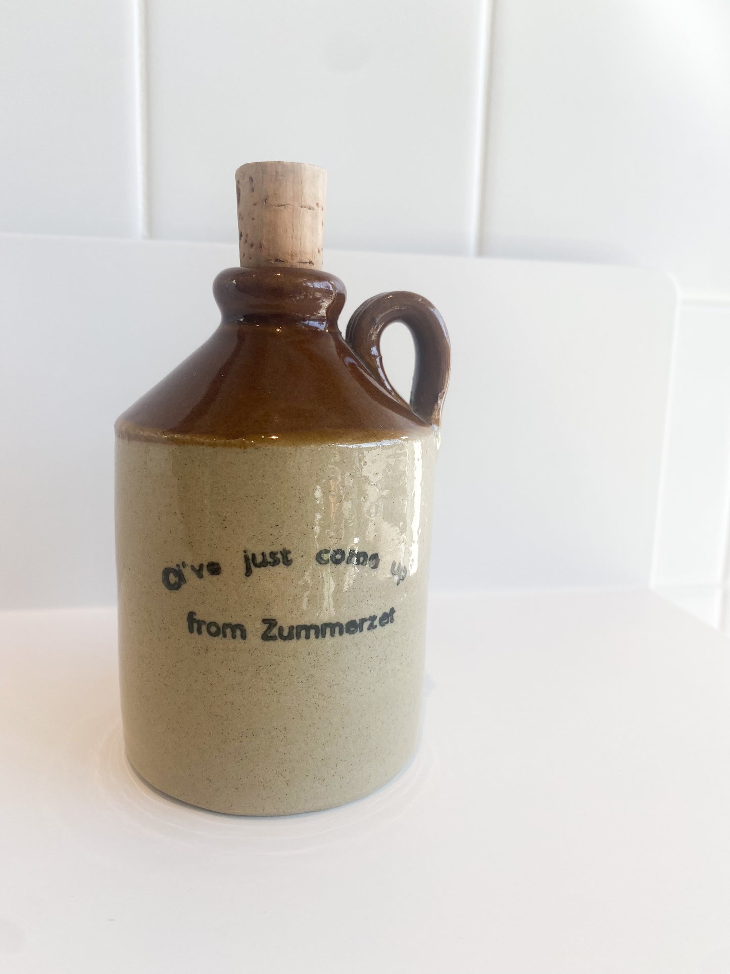 Vintage - Small ‘OI’ve Just Come Up From Zummerzet’ Stoneware Small Bottle Jug Flagon